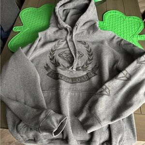 Gray Cotton Blend Hoodie locked & loaded  Design